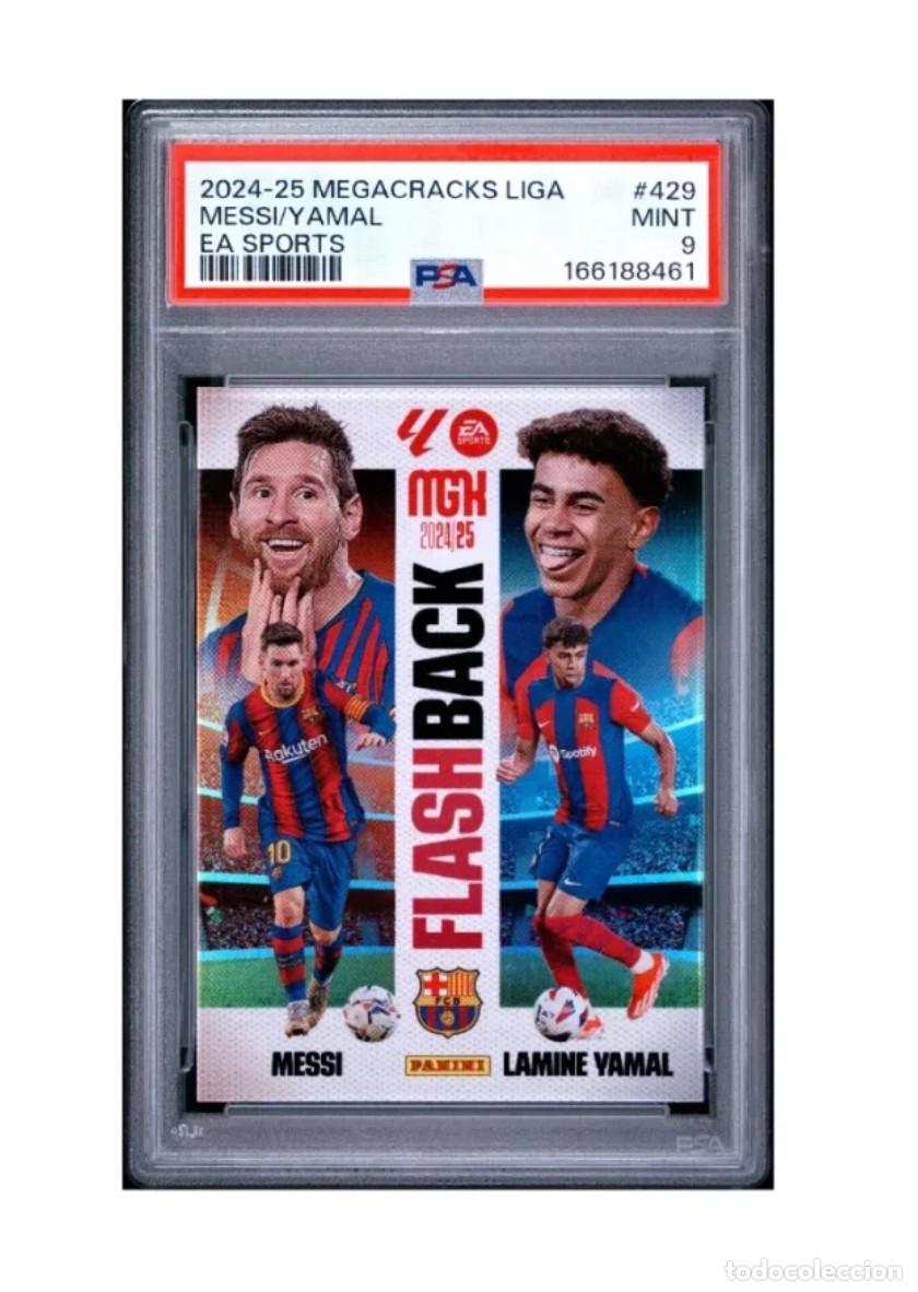 Cromos de f&uacute;tbol: PSA 9 Panini 2024-25 Megacracks Liga Messi lamine Yamal flash back Megacracks Yamal