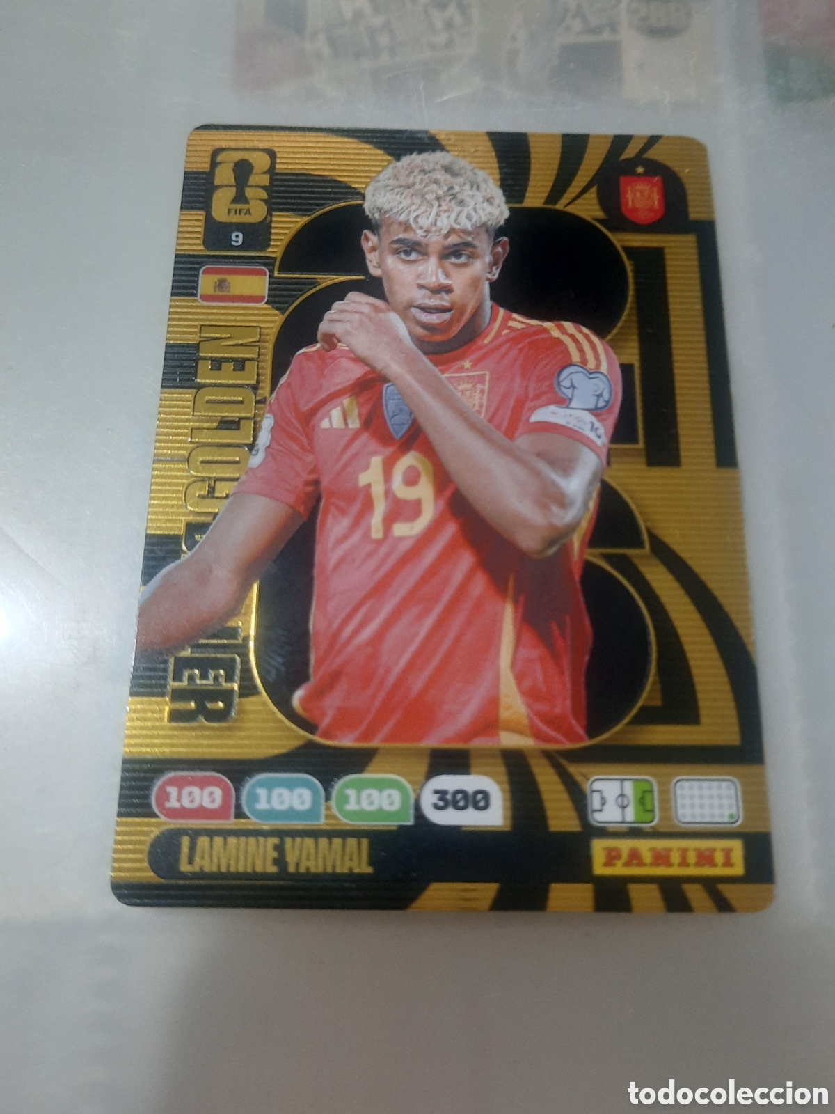 Cromos de f&uacute;tbol: CROMO n&ordm; 9 LAMINE YAMAL ESPA&Ntilde;A GOLDEN BALLER ADRENALYN XL FIFA WORLD CUP 2026 DE PANINI.