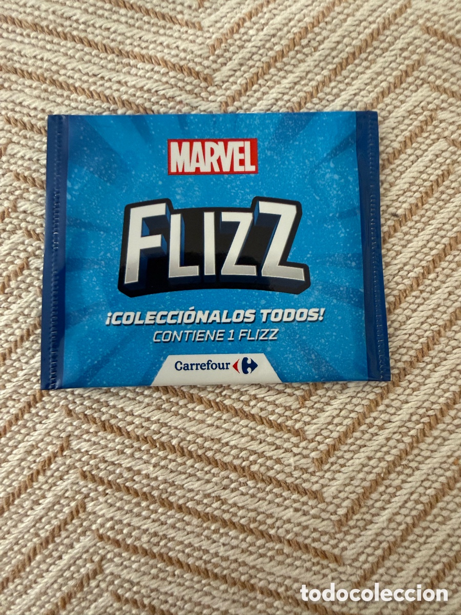 Cromos de f&uacute;tbol: Sobre sin abrir Azul Flizz (tazo volador) superh&eacute;roes Marvel Carrefour Espa&ntilde;a en 2018