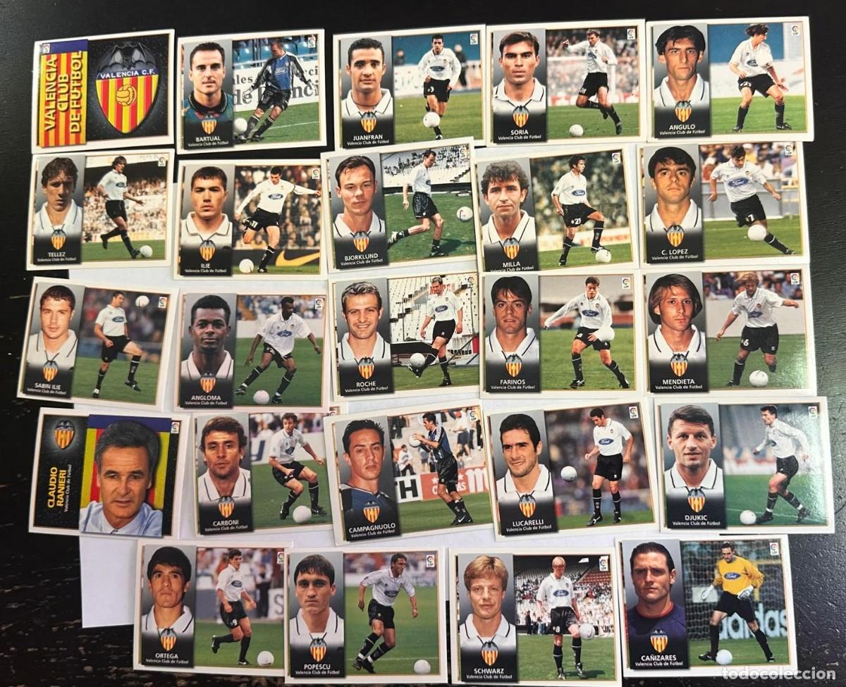 Football Stickers: Lote 24 Cromos Valencia FIchajes N&ordm;2 y N&ordm;9 Liga Este 98 99 1998 1999 Sin pegar