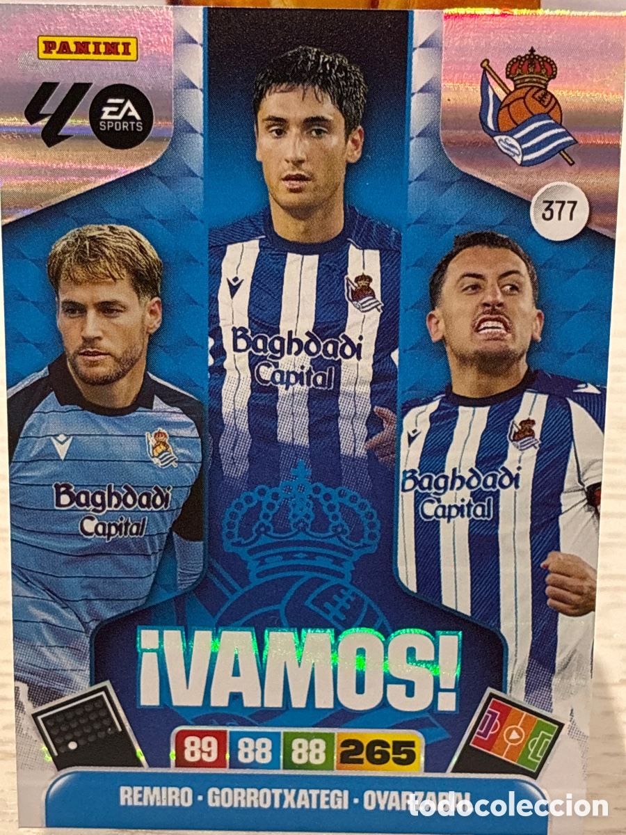 Cromos de f&uacute;tbol: 377 VAMOS! Remiro-GORROTXATEGUI-OYARZABAL REAL SOCIEDAD 25 26 ADRENALYN XL 2025 2026