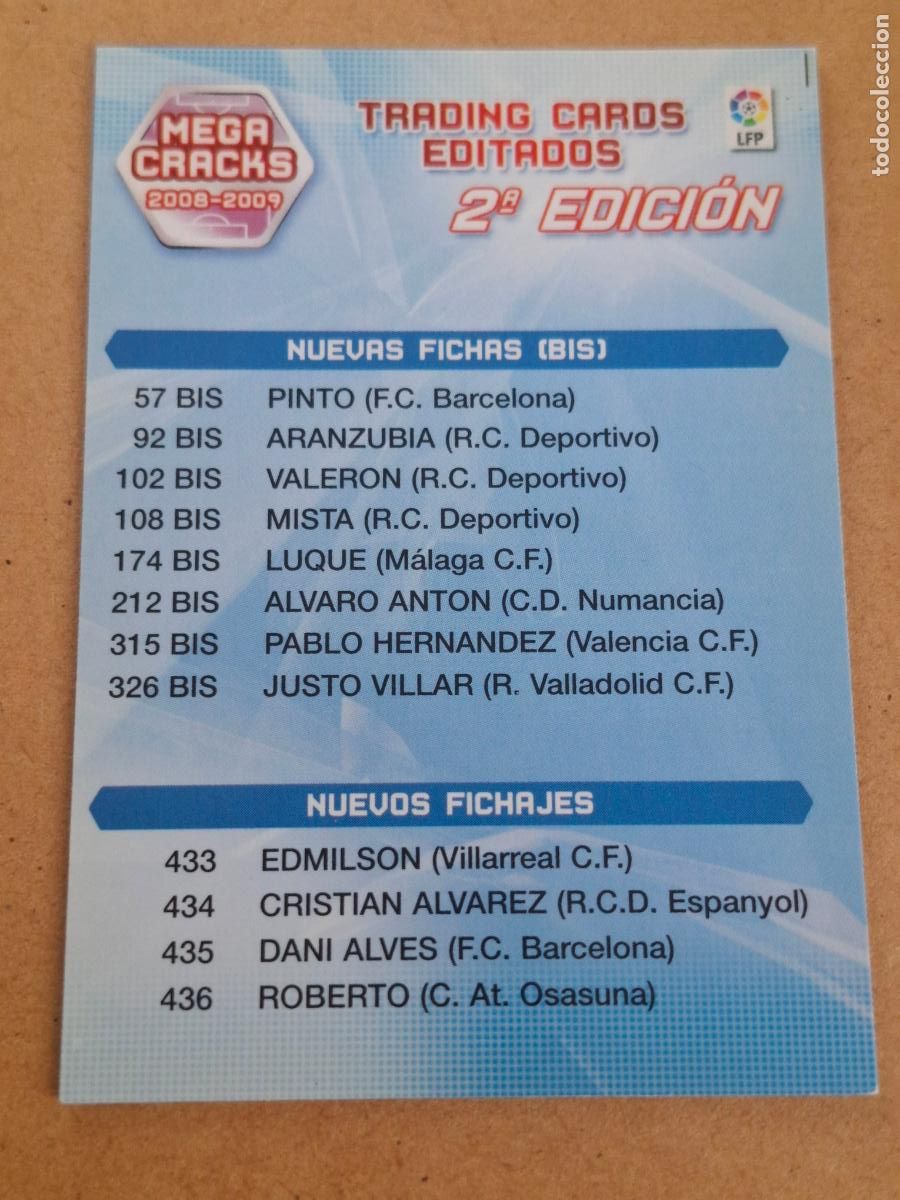 Cromos de f&uacute;tbol: MEGACRACKS 2008 2009 08 09 - PANINI - &Iacute;NDICE 2&ordf; EDICI&Oacute;N