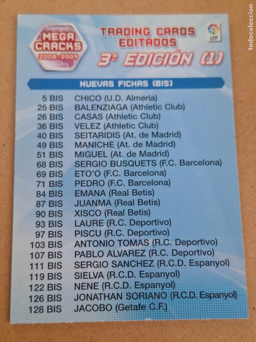 Cromos de f&uacute;tbol: MEGACRACKS 2008 2009 08 09 - PANINI - &Iacute;NDICE 3&ordf; EDICI&Oacute;N (1)