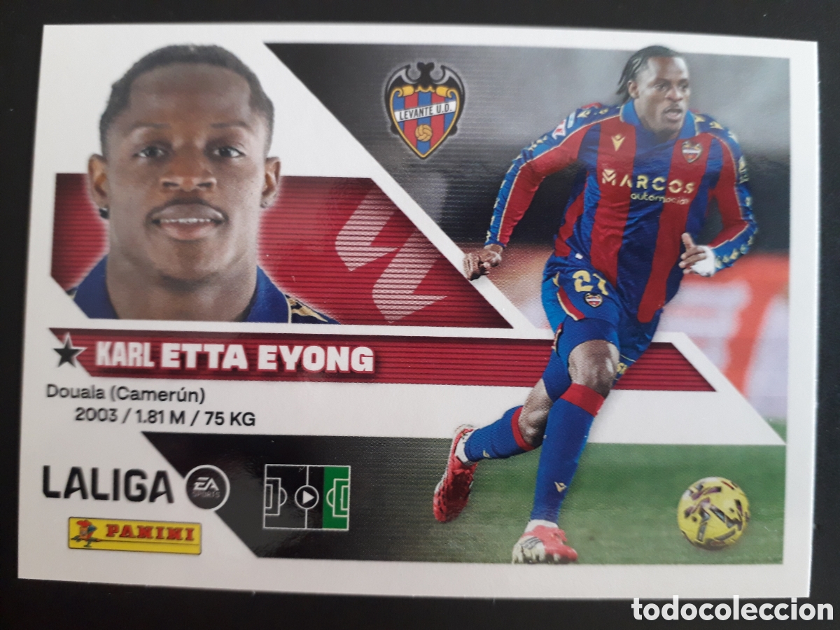 Cromos de f&uacute;tbol: ETTA EYONG LEVANTE N&deg; 19 ED ESTE 2026 2027 26 27 SIN PEGAR PEDIDO M&Iacute;NIMO 3&euro;.