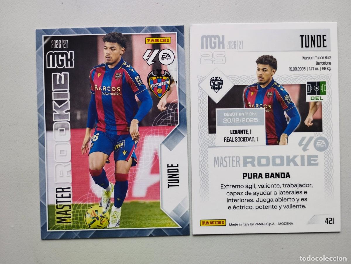 Cromos de f&uacute;tbol: CROMO CARD 2026 2027 MEGACRACKS 27 26 MGK PANINI MASTER ROOKIE TUNDE 421 LEVANTE
