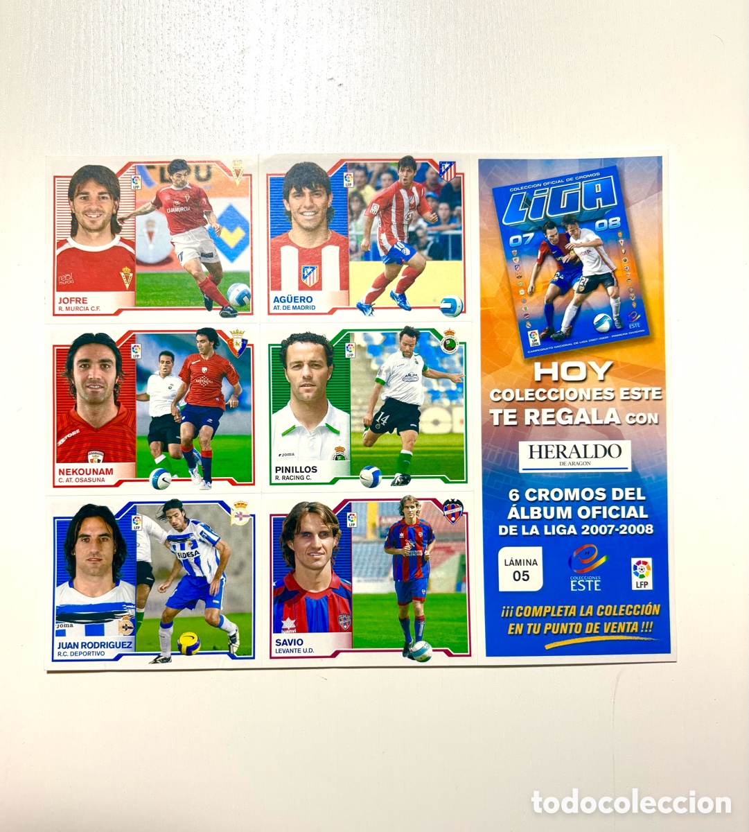 Cromos de f&uacute;tbol: L&aacute;mina Completa N&ordm; 05 Heraldo de Arag&oacute;n - 6 Cromos Liga Este 2007/08 (Kun Ag&uuml;ero)