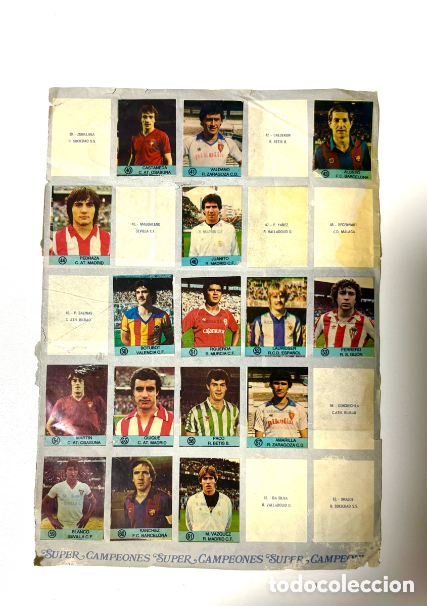 Cromos de f&uacute;tbol: Hoja de &Aacute;lbum Original Ediciones Gol 1983/84 - 24 Cromos Pegados Juanito, Valdano, Barcelona