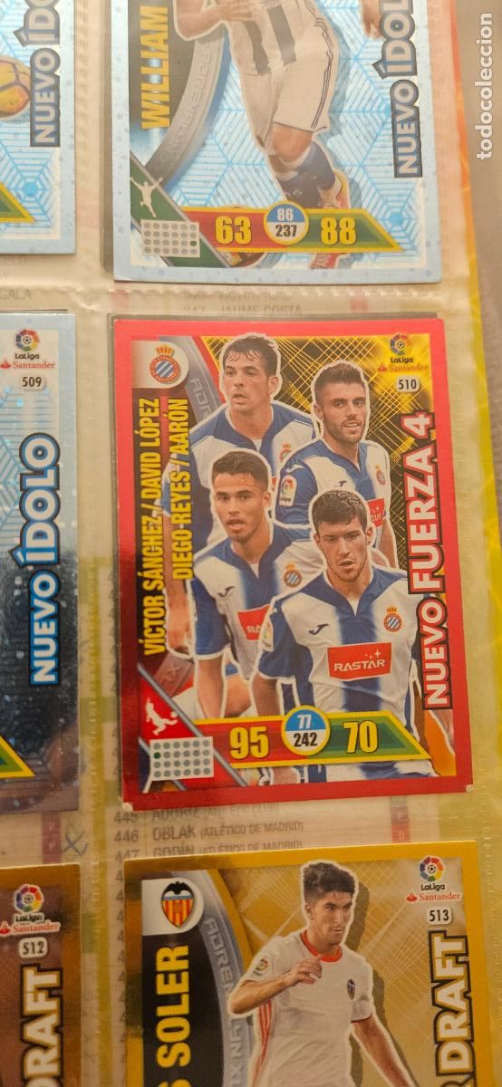 Cromos de f&uacute;tbol: V&iacute;ctor S&aacute;nchez / David L&oacute;pez / Diego Reyes / Aar&oacute;n - N&ordm; 510 - R.C.D. Espanyol - Nuevo Fuerza 4