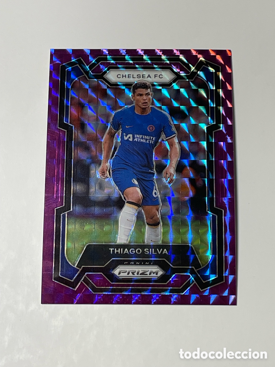 Cromos de f&uacute;tbol: Thiago Silva Chelsea Panini Prizm Purple Mosaic #183 numerada.