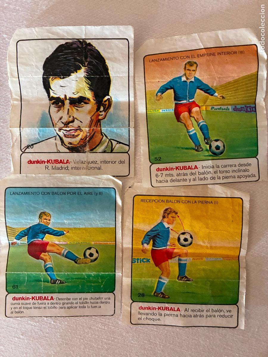 Cromos de f&uacute;tbol: 4 cromos chicles Dunkin Kubala Velazquez interior del Real Madrid, internacional ver fotos
