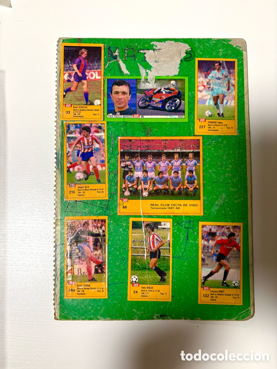 Cromos de f&uacute;tbol: Lote Cromos F&uacute;tbol Liga AS 1987-88 (Pegados en Tapa de Cuaderno Vintage)