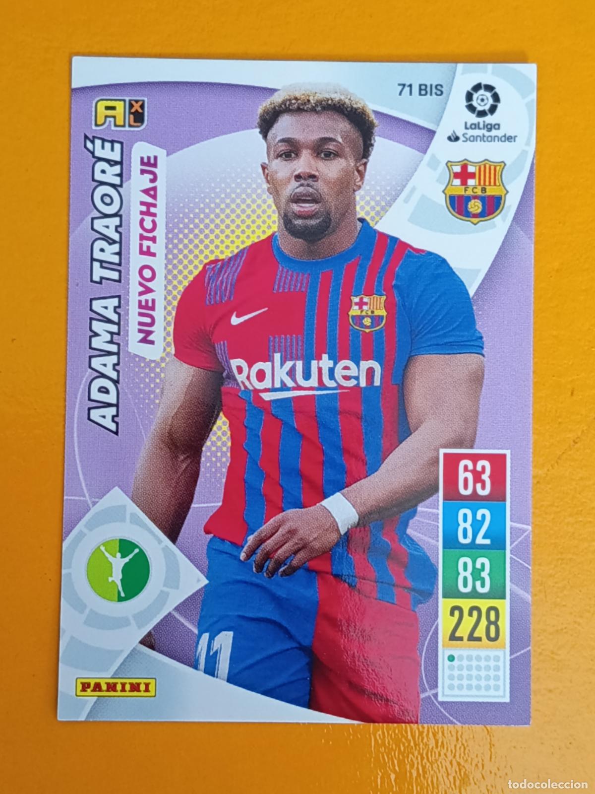 Fu&szlig;ball-Sticker: 71 BIS ADAMA TRAOR&Eacute;. NUEVO FICHAJE. FC BARCELONA. ADRENALYN XL 2021-22. PANINI