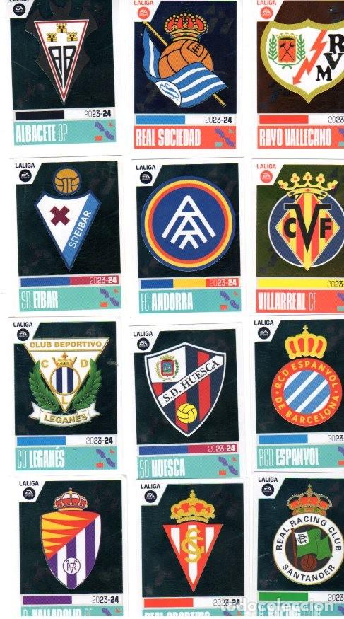 Cromos de f&uacute;tbol: LIGA 2023-24 *** ESCUDOS *** COLECCI&Oacute;N OFICIAL CROMOS PANINI *** LOTE DE 12