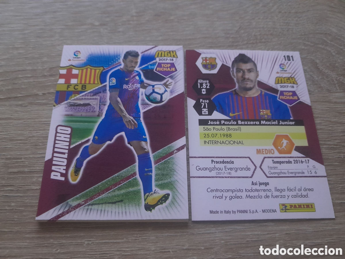 Cromos de f&uacute;tbol: n&ordm; 101 paulinho barcelona megacracks 2017 2018 cromo liga mgk 2017-18