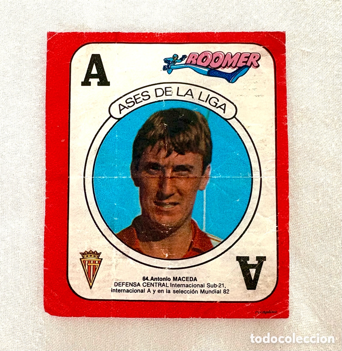 Cromos de f&uacute;tbol: CROMO 64 VERSI&Oacute;N LETRAS MUY DIF&Iacute;CIL MACEDA GIJ&Oacute;N ROJO BOOMER ASES DE LA LIGA 82 83 . El de la foto