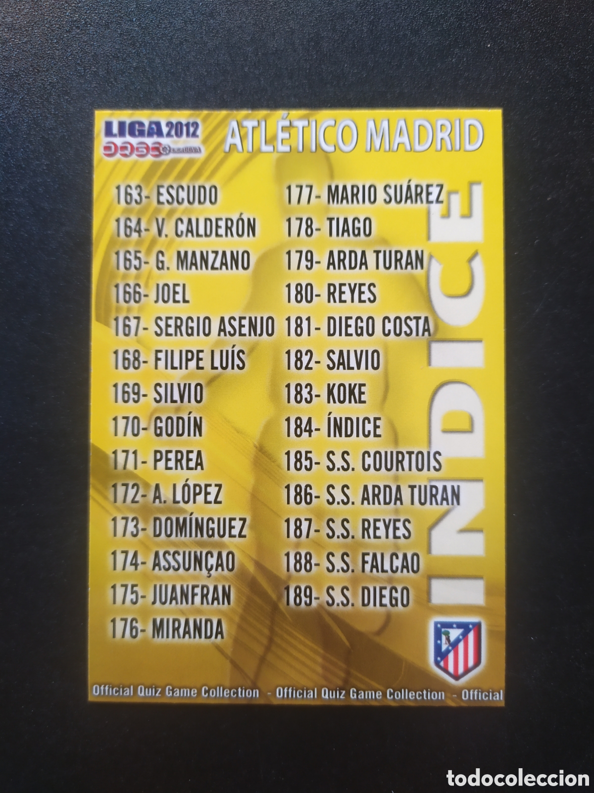 Cromos de f&uacute;tbol: Mundicromo fichas Liga 2011 2012 11 12 indice n&deg; 184 Atl&eacute;tico Madrid