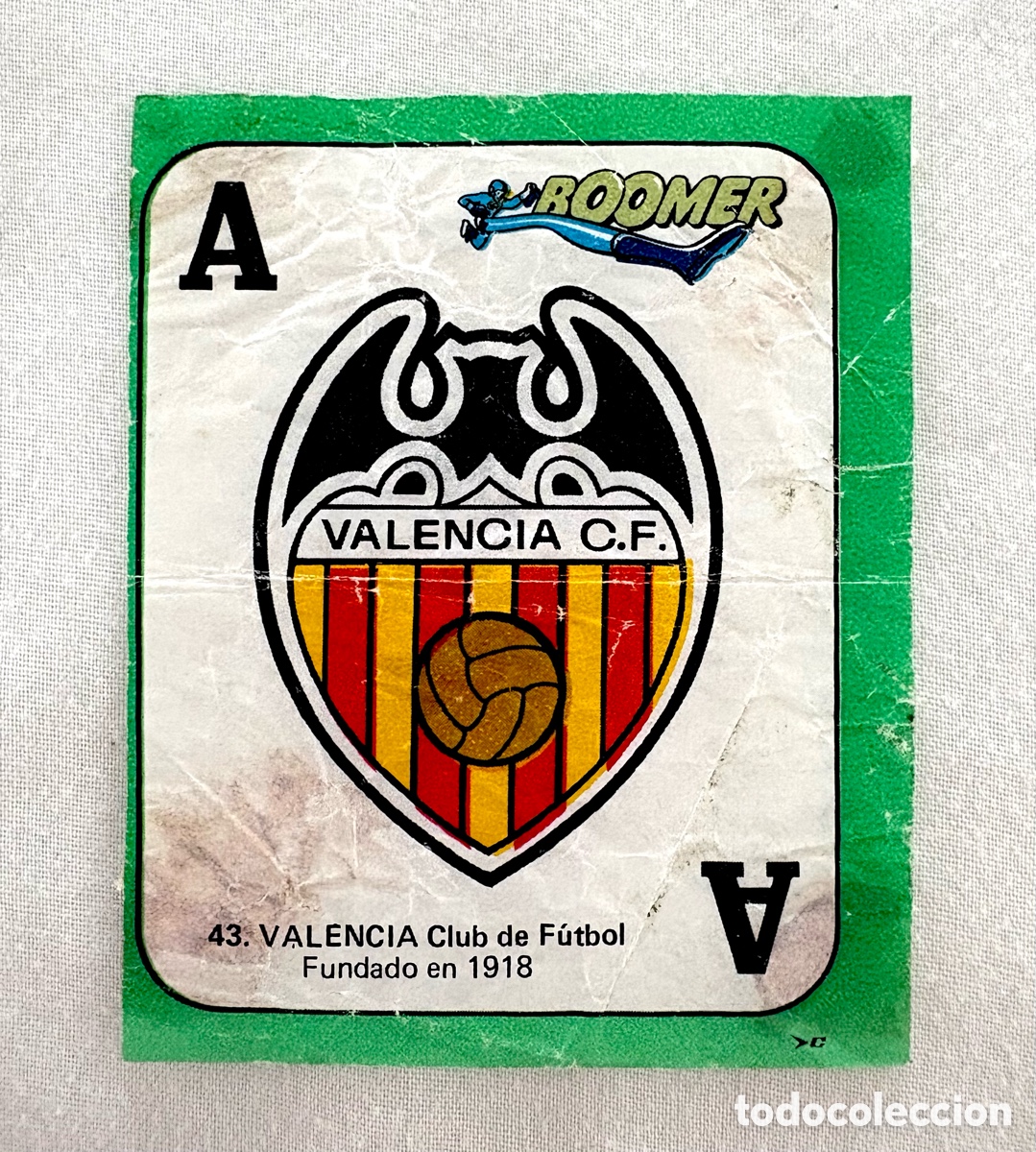 Fu&szlig;ball-Sticker: CROMO 43 UNICO y ERROR CUADRE ESCUDO VALENCIA VERDE BOOMER ASES DE LA LIGA 82 83 . Bien