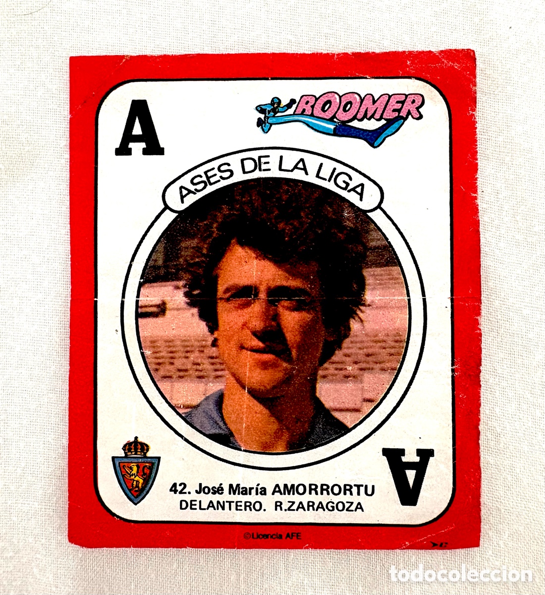 Fu&szlig;ball-Sticker: CROMO 42 UNICO IMPOSIBLE AMORRORTU ZARAGOZA ROJO BOOMER ASES DE LA LIGA 82 83 . Bien
