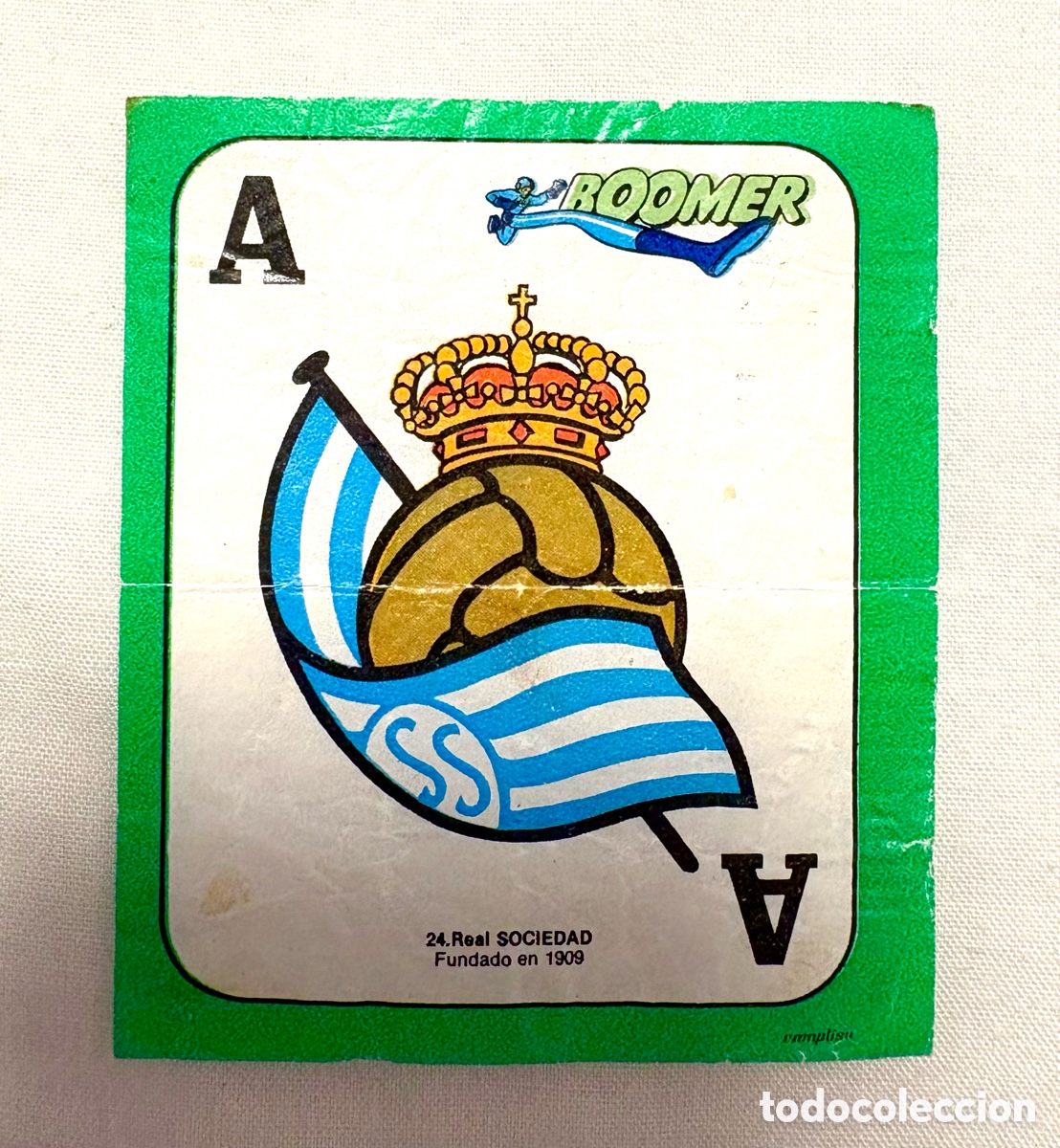 Cromos de f&uacute;tbol: JOYA - CROMO 24 - UNICO LETRA PEQUE&Ntilde;A VERDE ESCUDO REAL SOCIEDAD BOOMER ASES DE LA LIGA 82 83 TOP