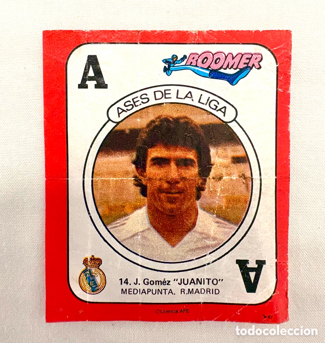 Cromos de f&uacute;tbol: CROMO 14 JUANITO REAL MADRID ROJO DIF&Iacute;CIL BOOMER ASES DE LA LIGA 82 83 . El de la foto