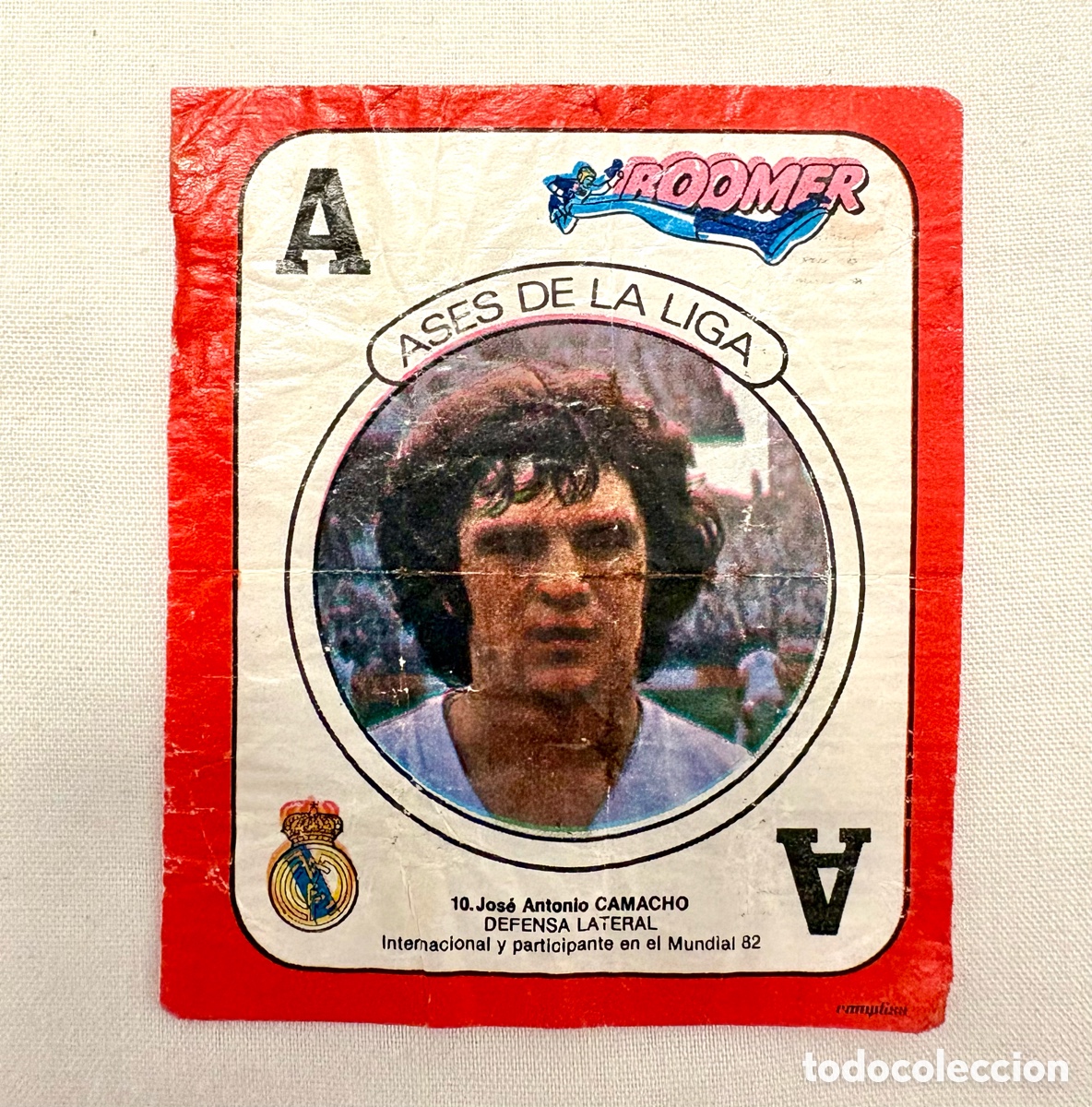 Cromos de f&uacute;tbol: CROMO 10 CAMACHO REAL MADRID ROJO MUY DIF&Iacute;CIL V. MUNDIAL BOOMER ASES DE LA LIGA 82 83 .El de la foto