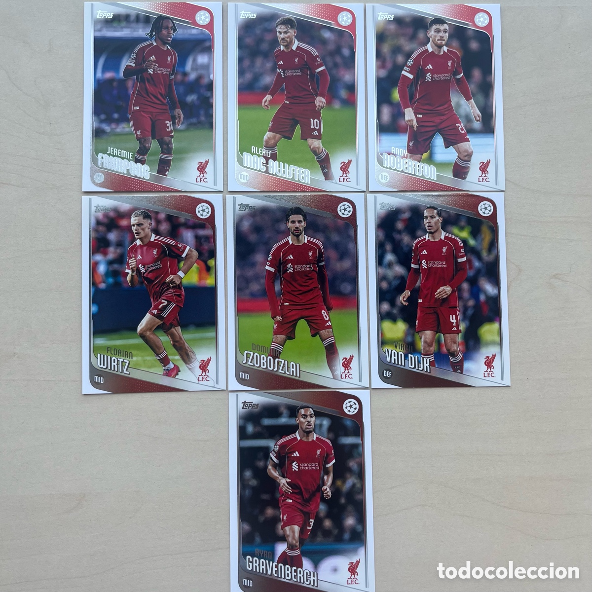 Cromos de f&uacute;tbol: Lote 7 cartas Liverpool Topps Flagship 2025-26