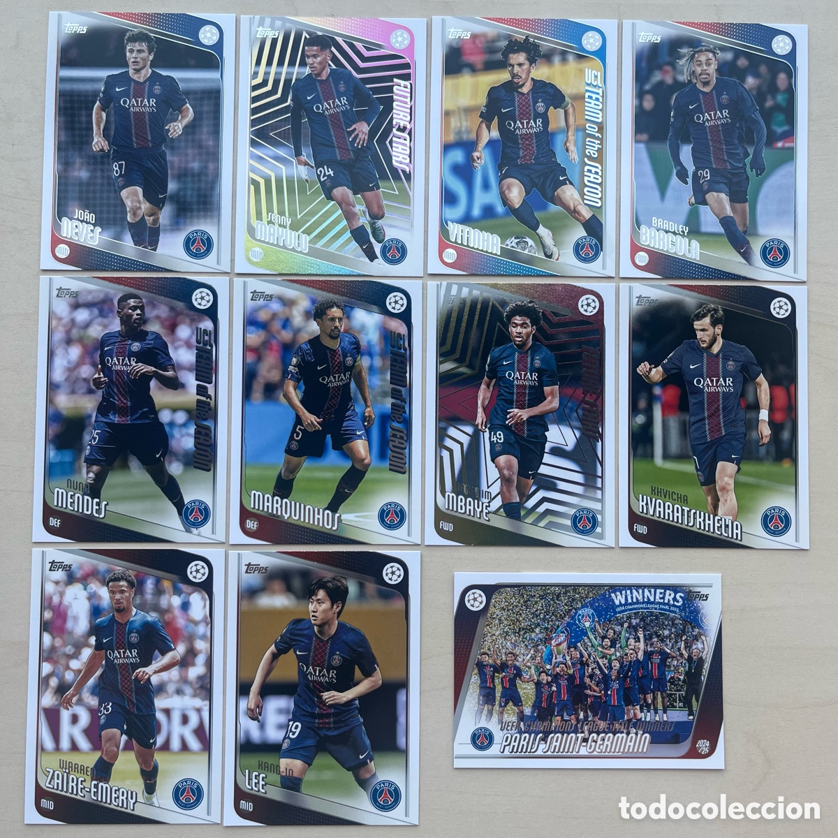Cromos de f&uacute;tbol: Lote 11 cartas PSG Topps Flagship 2025-26