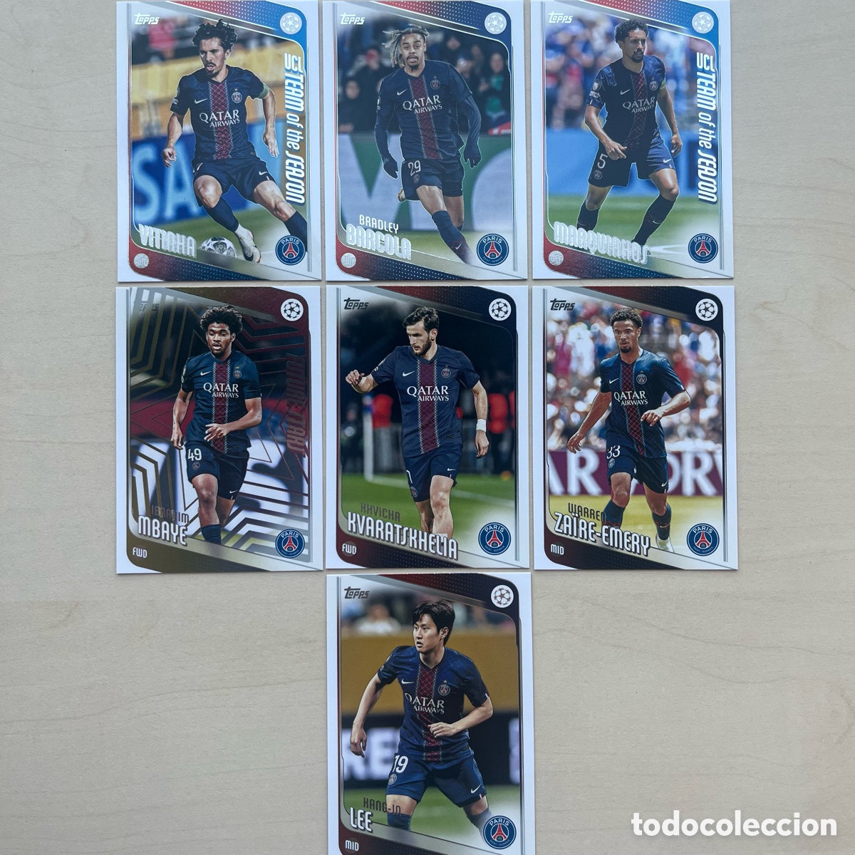 Cromos de f&uacute;tbol: Lote 7 cartas PSG Topps Flagship 2025-26