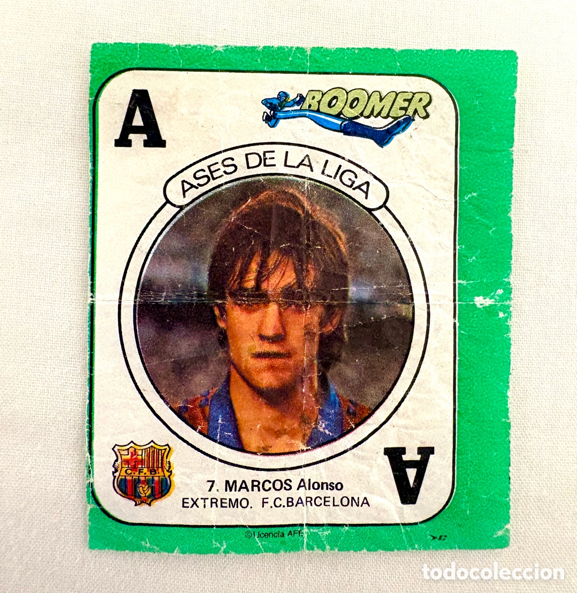 Cromos de f&uacute;tbol: CROMO 7 IMPOSIBLE MARCOS -Raro descuadre - BARCELONA VERDE BOOMER ASES DE LA LIGA 82 83 . Muy bien