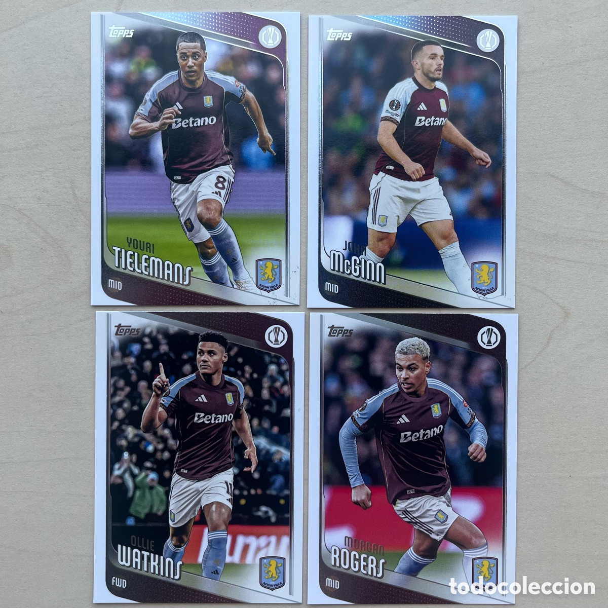 Cromos de f&uacute;tbol: Lote 4 cartas Aston Villa Topps Flagship 2025-26