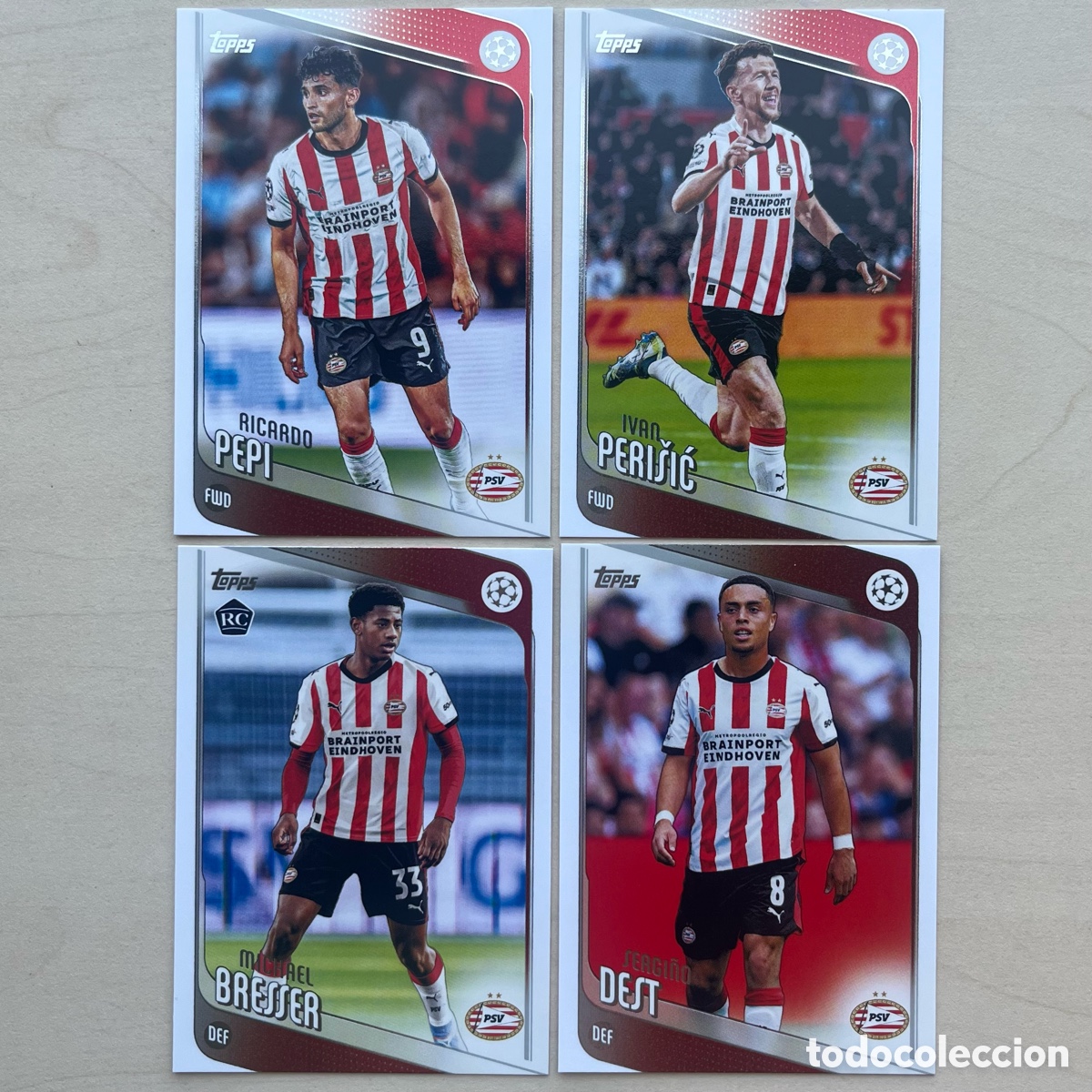 Cromos de f&uacute;tbol: Lote 4 cartas PSV Topps Flagship 2025-26