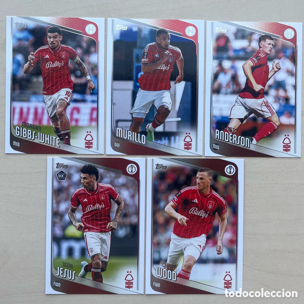 Cromos de f&uacute;tbol: Lote 5 cartas Nottingham Forest Topps Flagship 2025-26
