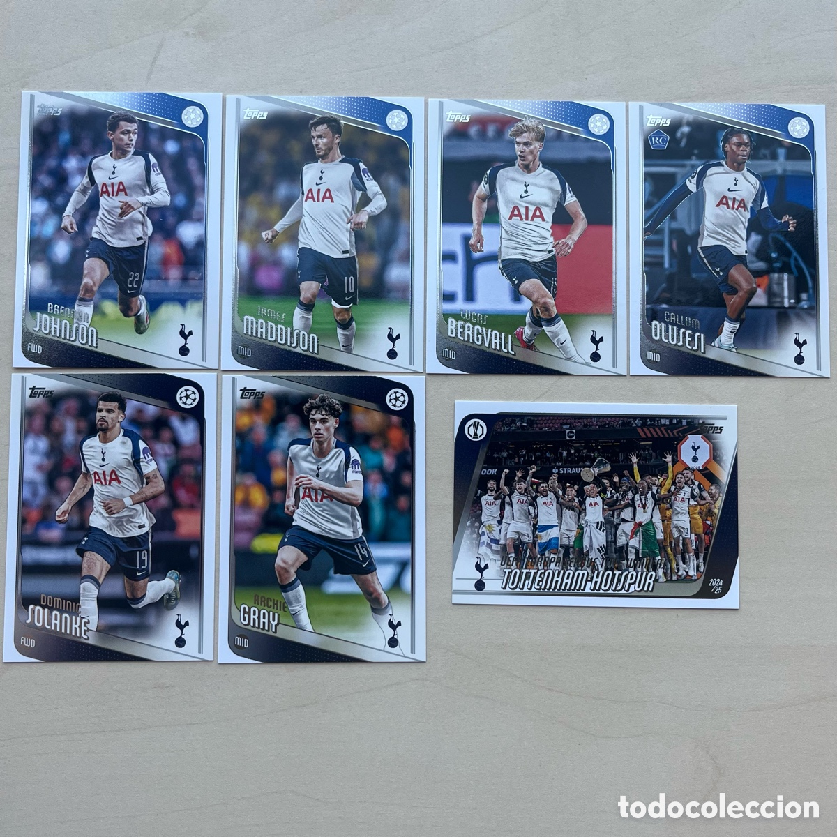 Cromos de f&uacute;tbol: Lote 7 cartas Tottenham Topps Flagship 2025-26