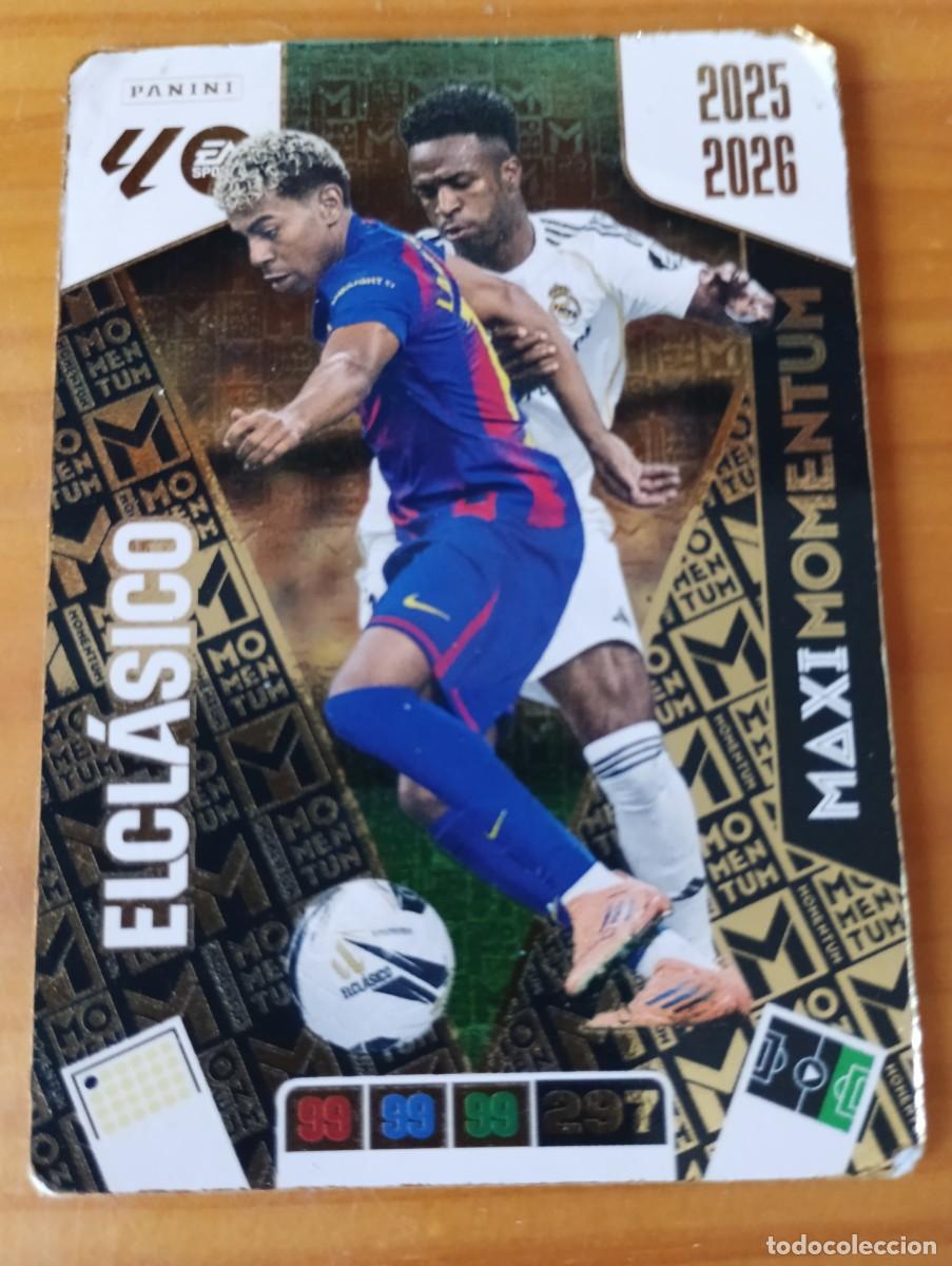 Football Stickers: MAXI MOMENTUM LAMINE YAMAL-VINICIUS EL CL&Aacute;SICO ADRENALYN XL 2025-26 ojo el de la foto