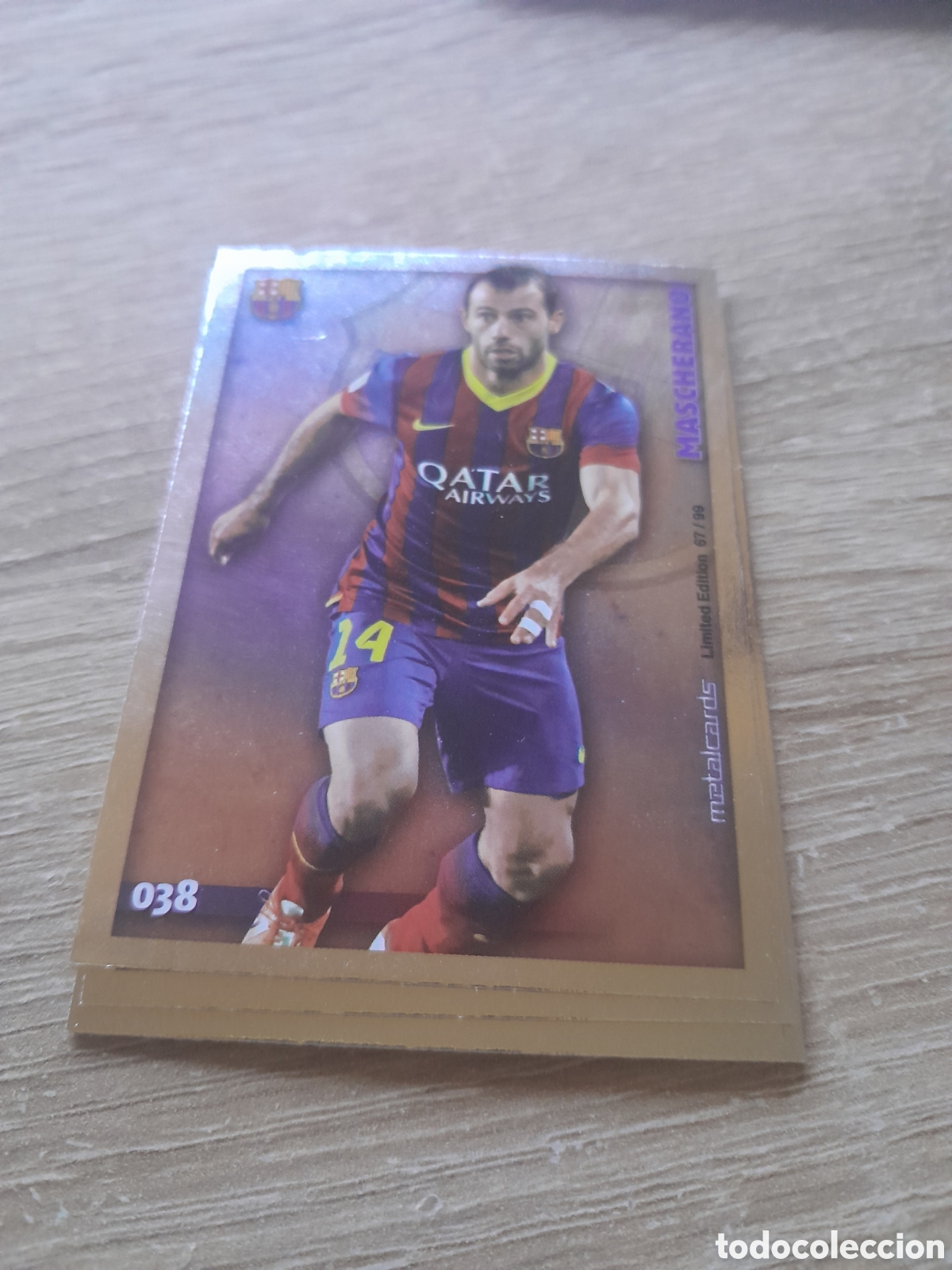 Football Stickers: 38 mascherano (Brillo Liso) - barcelona 2014 2015 - Mundicromo Liga metalCard 2014-15 metalcards