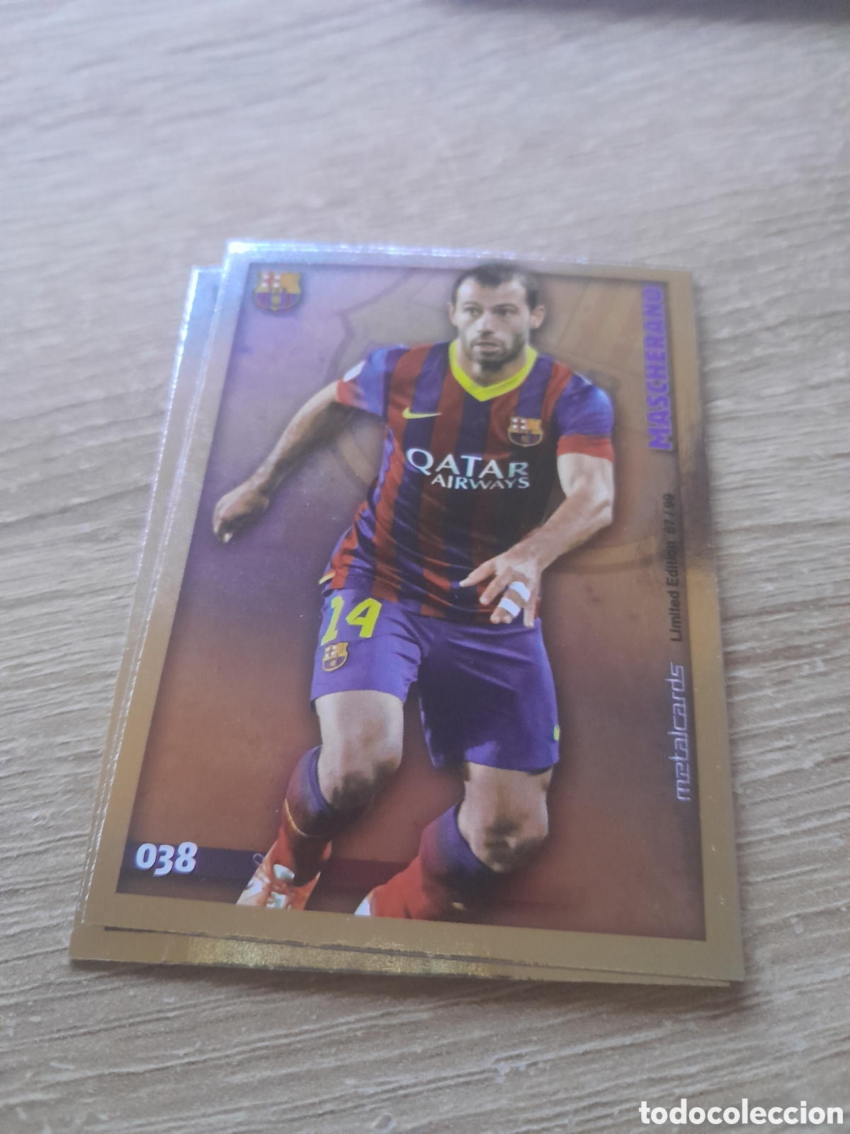 Football Stickers: 38 mascherano (Brillo Liso) - barcelona 2014 2015 - Mundicromo Liga metalCard 2014-15 metalcards