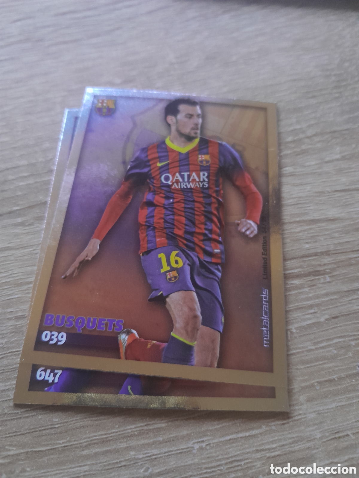 Football Stickers: 39 busquets (Brillo Liso) - barcelona 2014 2015 - Mundicromo Liga metalCard 2014-15 metalcards