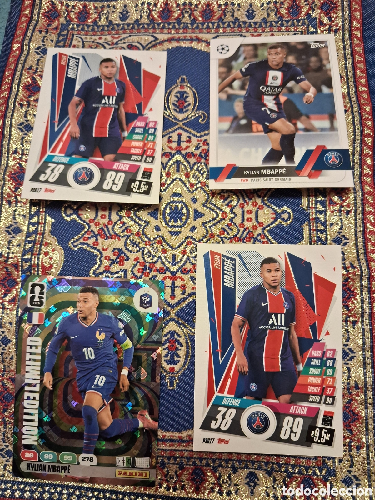 Cromos de f&uacute;tbol: Lote de 10 cartas de Kylian Mbappe
