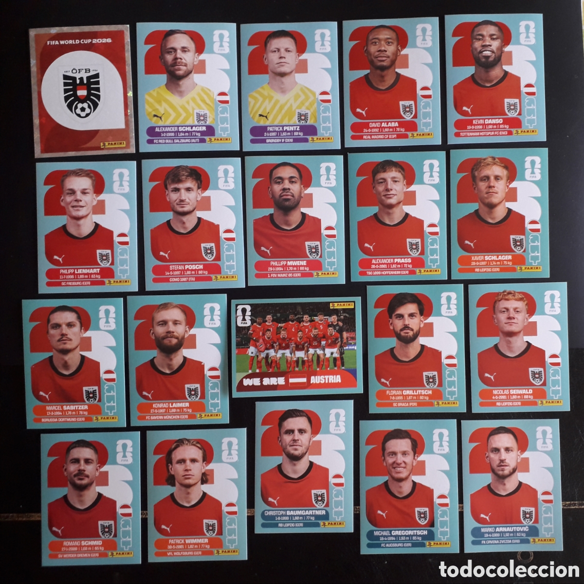 Cromos de f&uacute;tbol: 20 CROMOS AUSTRIA, EQUIPO COMPLETO MUNDIAL F&Uacute;TBOL 2026 FIFA WORLD CUP PANINI SIN PEGAR