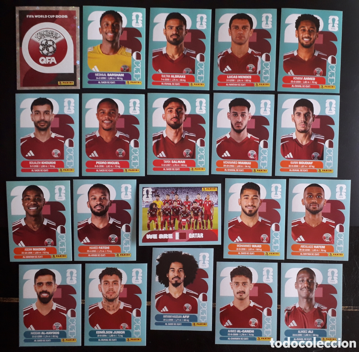 Cromos de f&uacute;tbol: 20 CROMOS QATAR, EQUIPO COMPLETO MUNDIAL F&Uacute;TBOL 2026 FIFA WORLD CUP PANINI SIN PEGAR