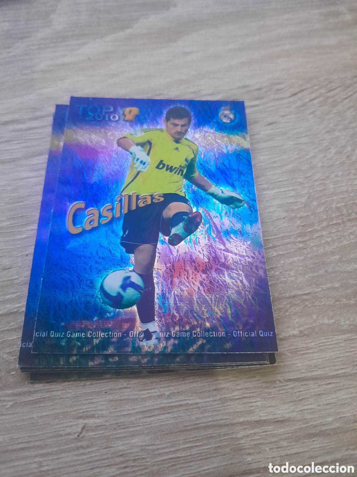 Cromos de f&uacute;tbol: n&ordm; 542 casillas JASPEADO AZUL TOP 2010 MUNDICROMO 2009-2010