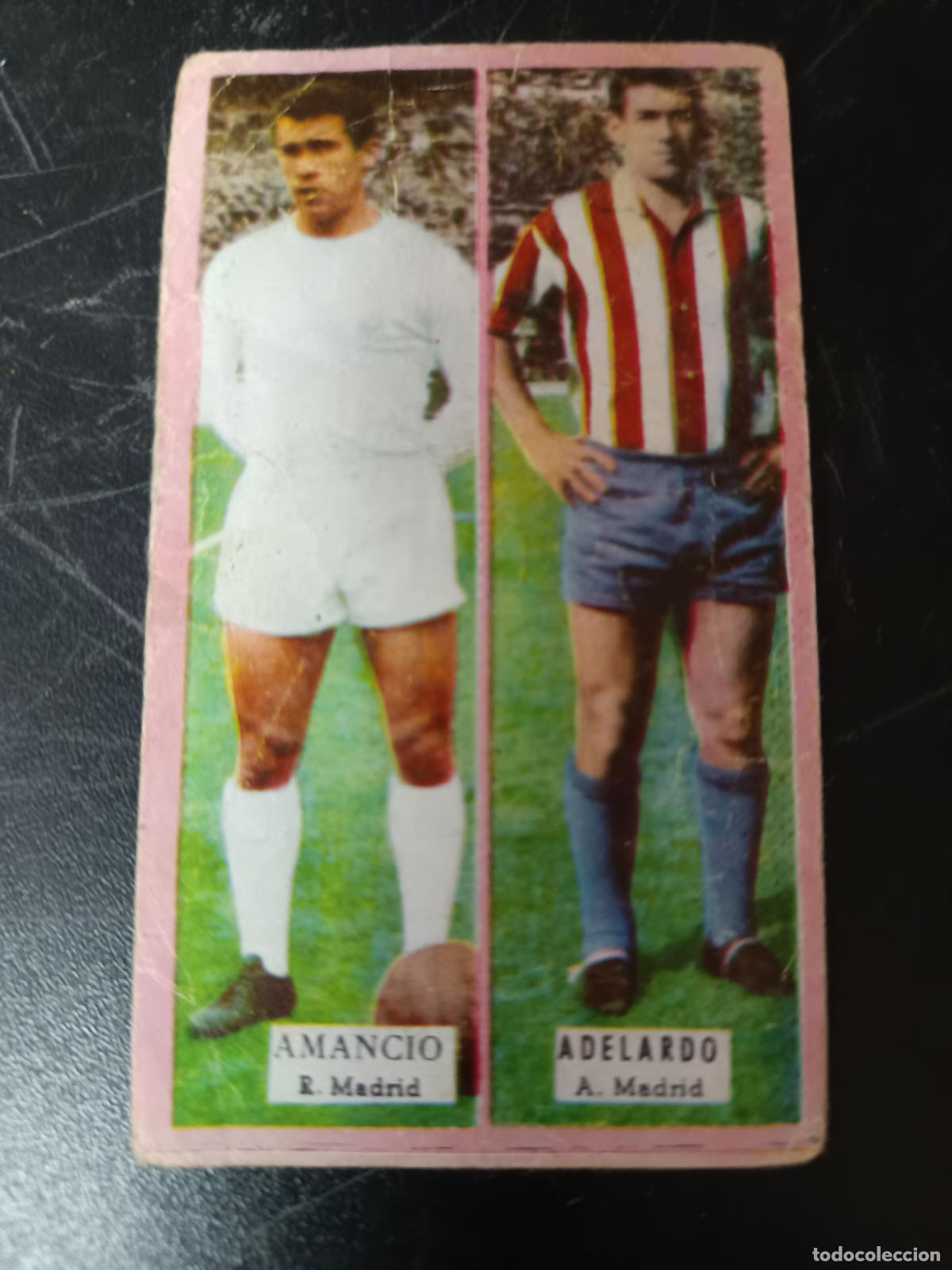 Cromos de f&uacute;tbol: AMANCIO ADELARDO REAL AT MADRID CROMO DOBLE RIVALES DEL FUTBOL 1963 1964 TRIUNFO NUNCA PEGADO