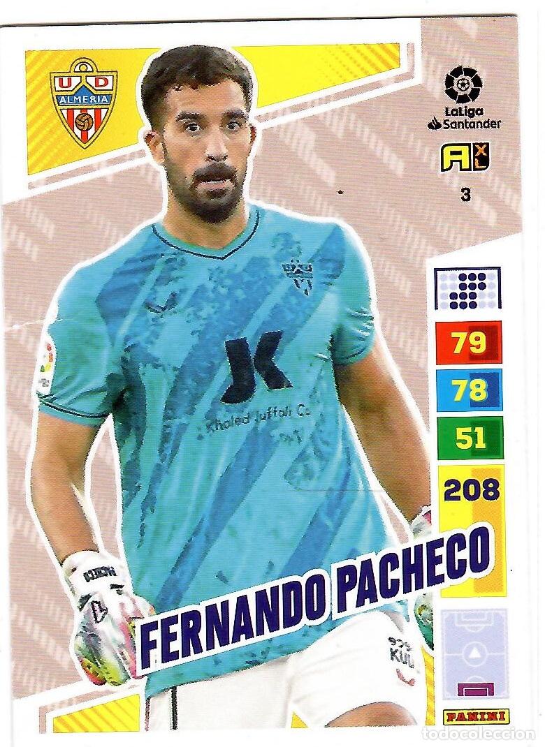 Cromos de f&uacute;tbol: Fernando Pacheco (Almeria), n&ordm; 3: Cromo del album de futbol Adrenalyn 2022-23