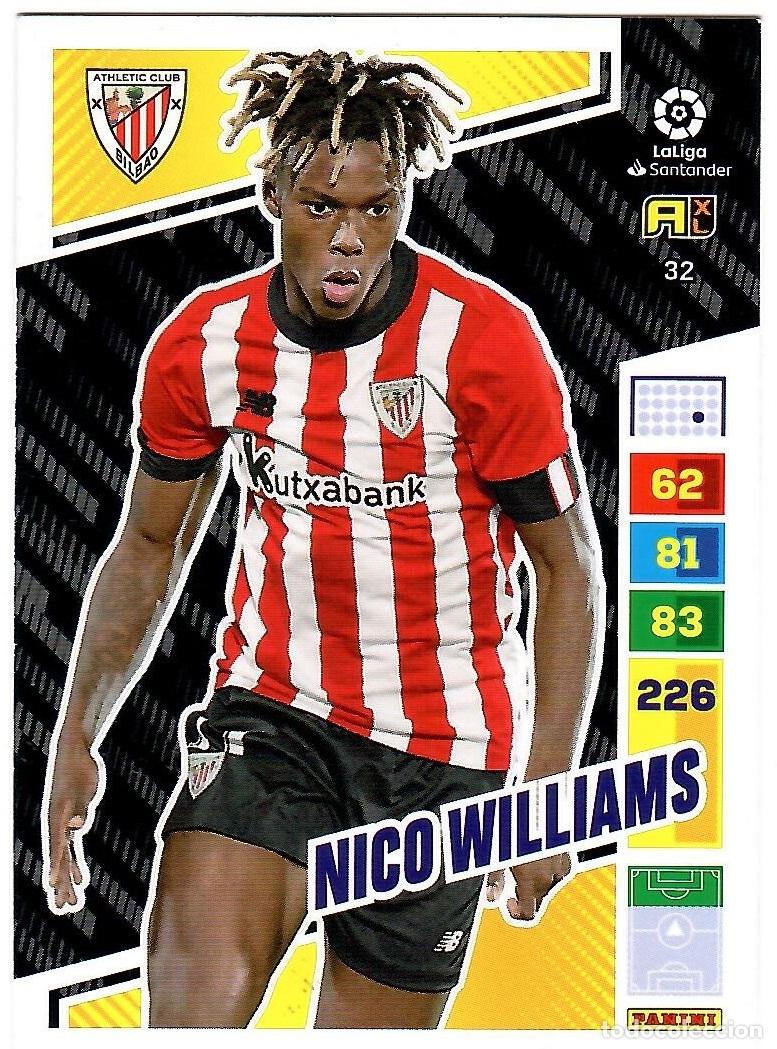 Figurine di Calcio: Nico Williams (Ath. Bilbao), n&ordm; 32: Cromo del album de futbol Adrenalyn 2022-23