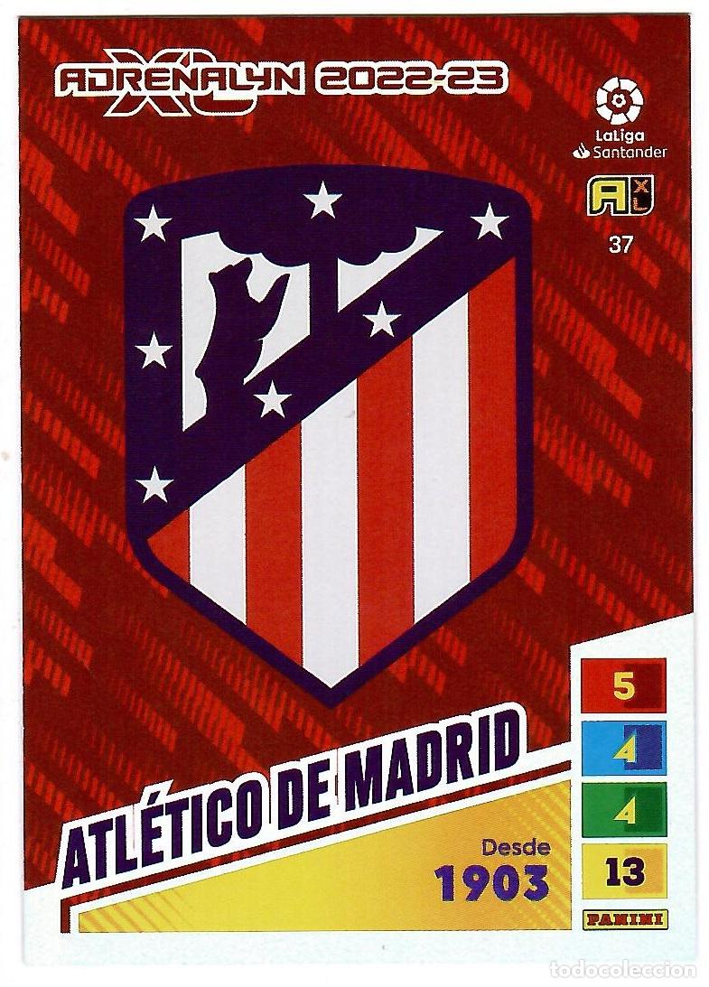 Cromos de f&uacute;tbol: Escudo At. Madrid, n&ordm; 37: Cromo del album de futbol Adrenalyn 2022-23