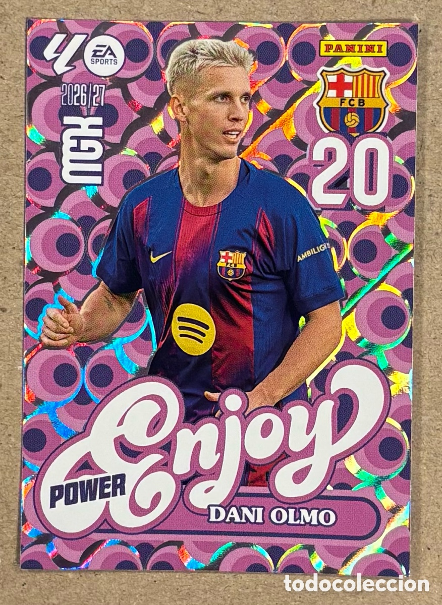 Cromos de f&uacute;tbol: DANI OLMO (FC BARCELONA). CARTA POWER ENJOY PANINI MEGACRACKS MGK 2026/27. #381P.