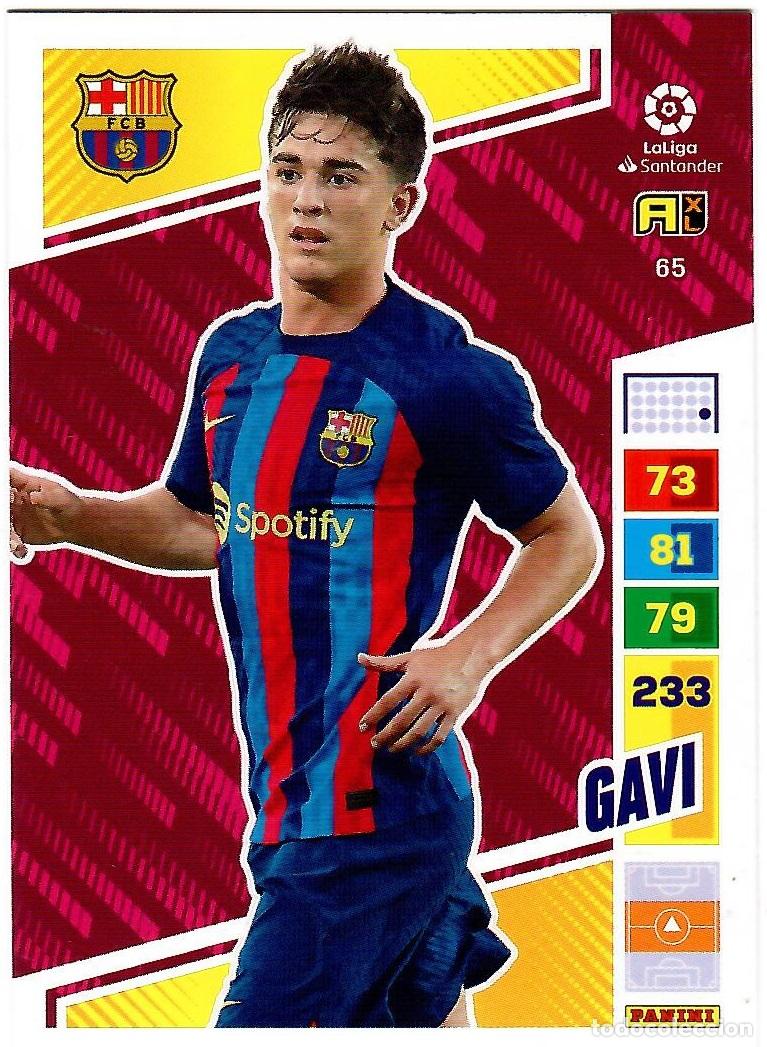 Cromos de f&uacute;tbol: Gavi (F.C. Barcelona), n&ordm; 65: Cromo del album de futbol Adrenalyn 2022-23
