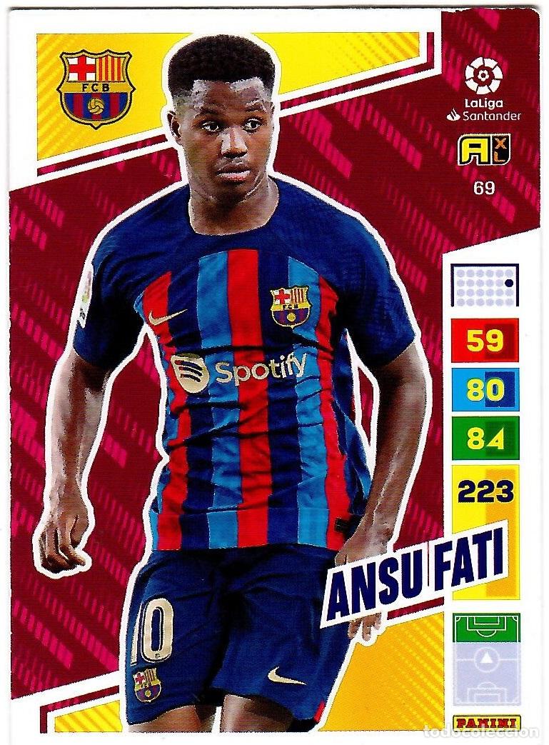 Cromos de f&uacute;tbol: Ansu Fati (F.C. Barcelona), n&ordm; 69: Cromo del album de futbol Adrenalyn 2022-23