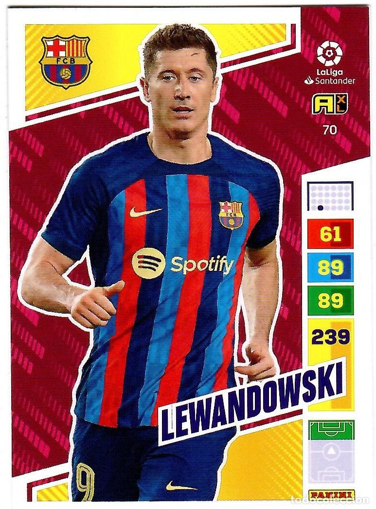 Cromos de f&uacute;tbol: Lewandowski (F.C. Barcelona), n&ordm; 70: Cromo del album de futbol Adrenalyn 2022-23