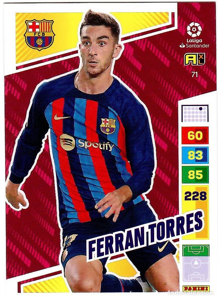 Cromos de f&uacute;tbol: Ferran Torres (F.C. Barcelona), n&ordm; 71: Cromo del album de futbol Adrenalyn 2022-23
